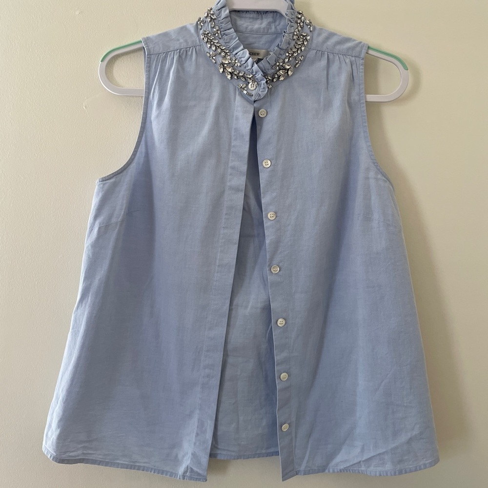 J Crew ruffle and rhinestone collar shell